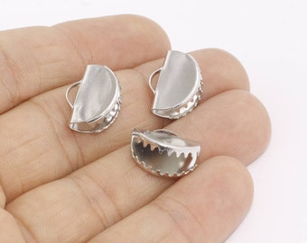 6 stuks 15mm Rhodium lint Crimps, snoer einde, bevestigingsmiddelen clasp, Crimp slotjes, lint klauwen, eind GLB, zilveren vergulde bevindingen, ORC, AE158