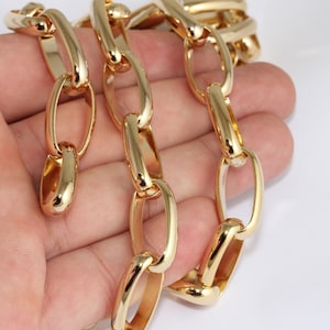 14 x 25 mm 18k glänsande guldlänkkedja, handgjord kedja, kabelkedja, oval länkad tjock kedja, tjock länkkedja, guldpläterade fynd, LLC, CHK557