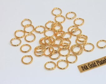 9mm 24k Shiny Gold Plated Jump Rings, Jewelry Making Supplies, DOM36
