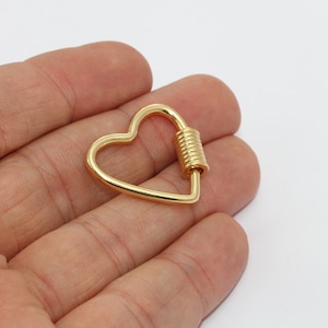 23x26mm 24k Shiny Gold Heart Screw Clasp , Screw Heart Charm, Heart Pendant, Necklace Pendant, screw heart necklace, smr , MTE179
