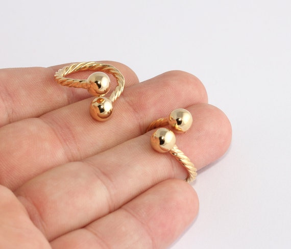 Anelli a sfera in oro lucido 16-17mm 24k, anello aperto a doppia