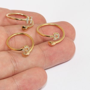 17-18 mm 24k glänsande guldringar med hjärtform, mikrobelagda bokstavsringar, personliga ringar, fina stapelringar, förgyllda bokstavsringar, HRF65