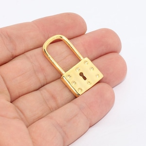 19x33mm 24k Shiny Gold Padlock Charms, Gold Pendant, Lock Necklace Charm, Padlock, Gold Necklace Pendant, Gold Plated Charms, MTE934