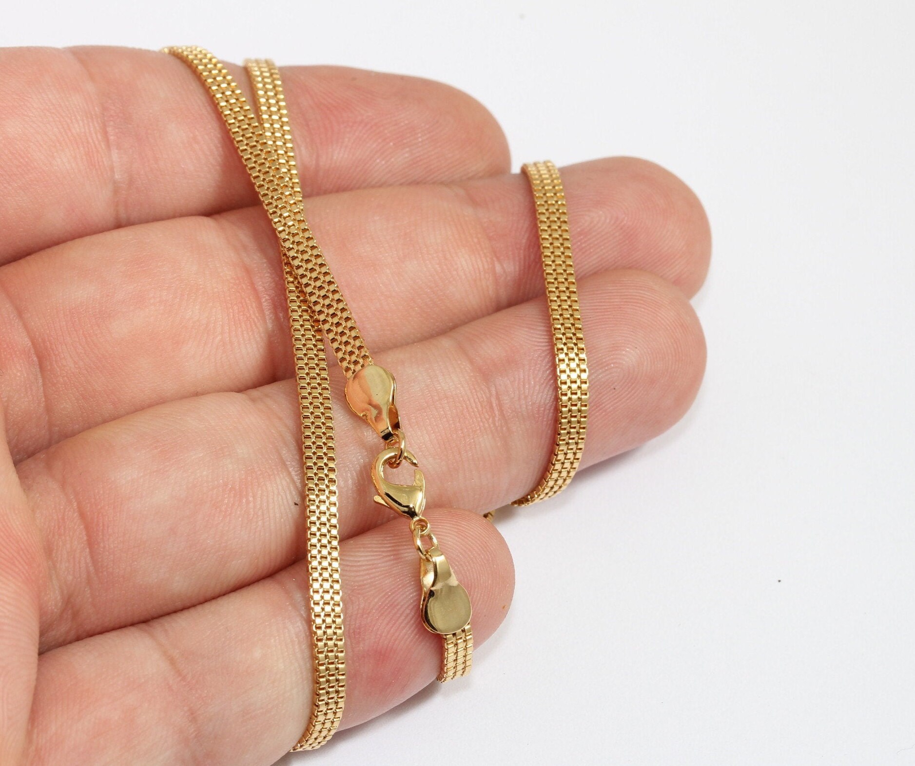 18 24k Shiny Gold Mesh Chain Necklace 