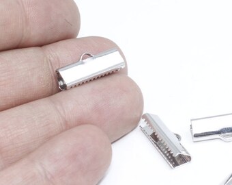 10 stuks 20 mm Rhodium verguld lint krimpt, koord einde, bevestigingsmiddelen gesp, krimpsluitingen, lint klauwen, eindkap, verzilverde bevindingen, FU, FRY87