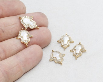 14x19mm Pave Hamsa Charms, Pearl Hamsa, Pave Necklace, Mini Hamsa Charms, Cubic Zirconia, Hamsa Necklace, Gold Plated Charms, ZRCN168