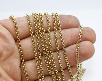 3mm Raw Brass Rolo Chain, Soldered Chain, Bulk Lot Chain, Soldered Chain, Brass Cable Chain, Brass Link Chain, Raw Brass Chains, TRC, THE92