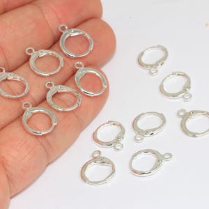 50 boucles d'oreilles dormeuses plaquées argent, crochets d'oreilles en laiton (12 x 15 mm), CMR10 image 1