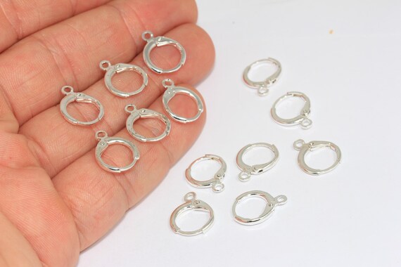 50 Silver Plated Leverback Earrings, Brass Ear Hooks (12x15mm), CMR10