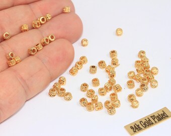 24k Shiny Gold Plated Tube Beads, 3x4mm Rondelle Spacer Beads, MLS149