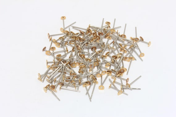 20 Pcs 3mm Stainless Steel Ear Posts, Raw Brass Earring Studs, Flat Stud, Flat Pad Earring Posts, Raw Bras Findings, EAS, CMR63