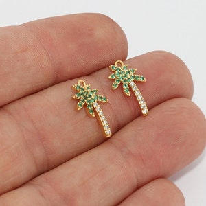 8x15mm 24k Shiny Gold Charms, Pave Palm Tree, CZ Charms, Palm Tree Pendant, Gold Charms, CZ Pendant, Charms, Micro Pave Charm, FLT, ZRCN105