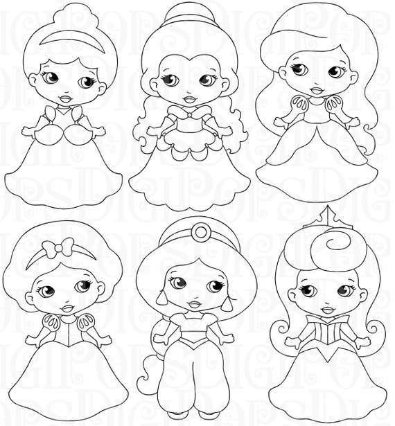 Pequenas Princesas B W Digital Clip Art Set Personales Y Etsy