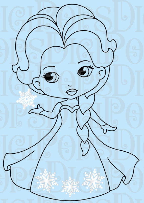 Snow Princess Black And White Digital Clip Art Set Personal Etsy