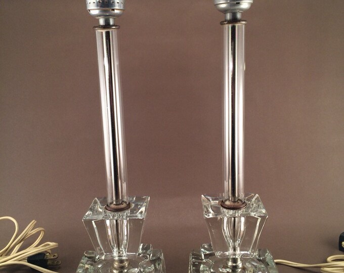 Vintage Glass Candlestick Boudoir Lamps set of 2 Etsy