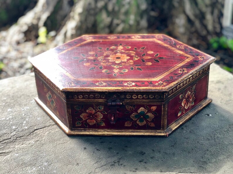 Trinket Box Hexagon Decorative Wood Box Hand Made in India Etsy
