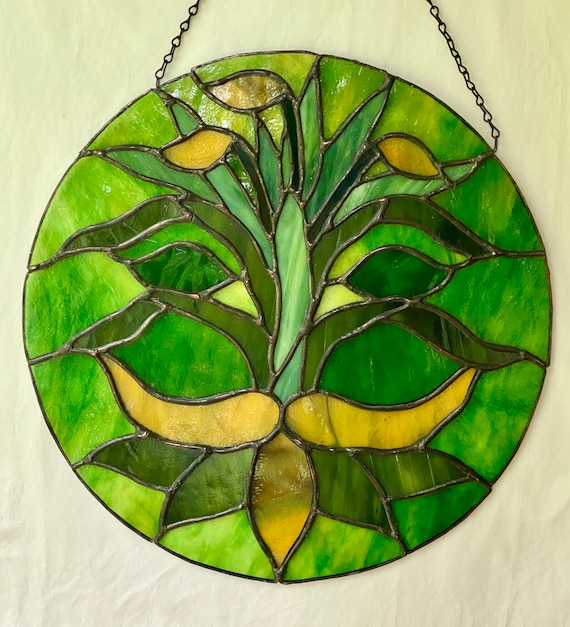 Stained Glass Sun Catcher Panel...The Green Man