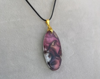 Purple Hills~ Pendant Necklace with Hand-Dyed Silk Incased in Resin