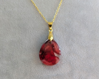 Rose Bud~ Pendant Necklace with Hand-Dyed Silk Incased in Resin