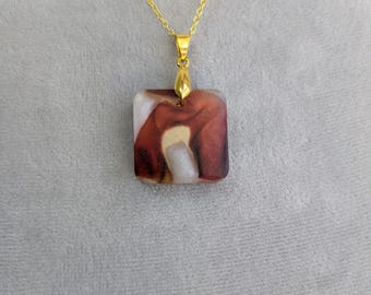 Blood Orange~ Pendant Necklace with Hand-Dyed Silk Incased in Resin