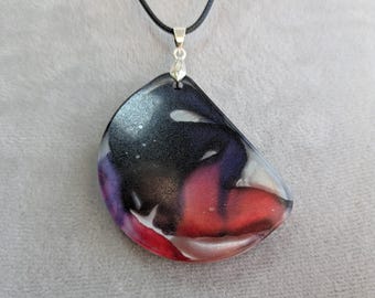 Red, White, and Blue~ Pendant Necklace with Hand-Dyed Silk Incased in Resin