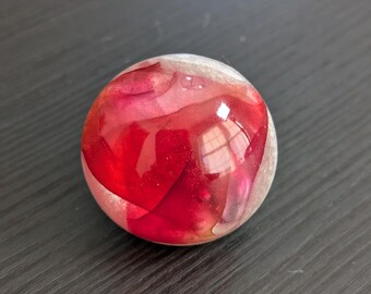 Red Corral~ Adjustable Ring with Hand-Dyed Silk Incased in Resin
