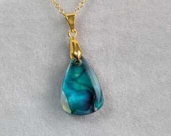 Arctic Glasier~ Pendant Necklace with Hand-Dyed Silk Incased in Resin