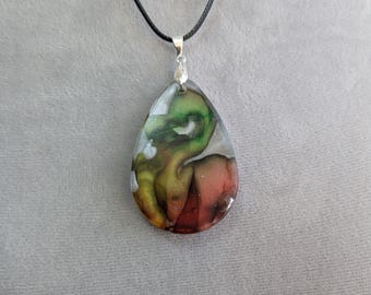 Ripening Apple~ Pendant Necklace with Hand-Dyed Silk Incased in Resin