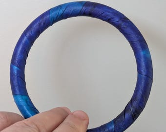Deep Ocean Blue~ Silk Wrapped Bangle Bracelet