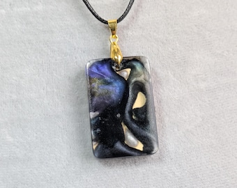 Peacock~ Pendant Necklace with Hand-Dyed Silk Incased in Resin