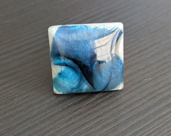 Blue Waves~ Adjustable Ring with Hand-Dyed Silk Incased in Resin