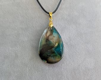 Sea Foam~ Pendant Necklace with Hand-Dyed Silk Incased in Resin