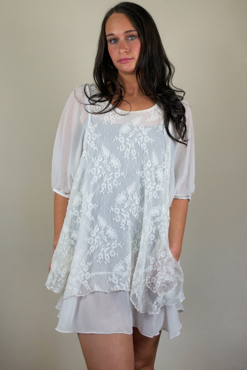 white chiffon shift dress