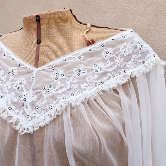 Vintage 1950s Rhinestone Embellished White Sheer … - image 6