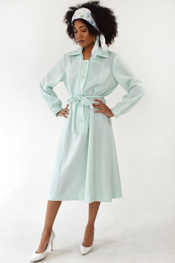 Vintage Midi Shirt Wrap Dress Button Down Collare… - image 2