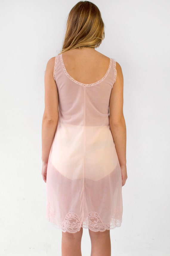 Vintage Lace Slip Dress Pink Sheer Negligee Linge… - image 5