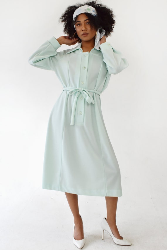 Vintage Midi Shirt Wrap Dress Button Down Collare… - image 3