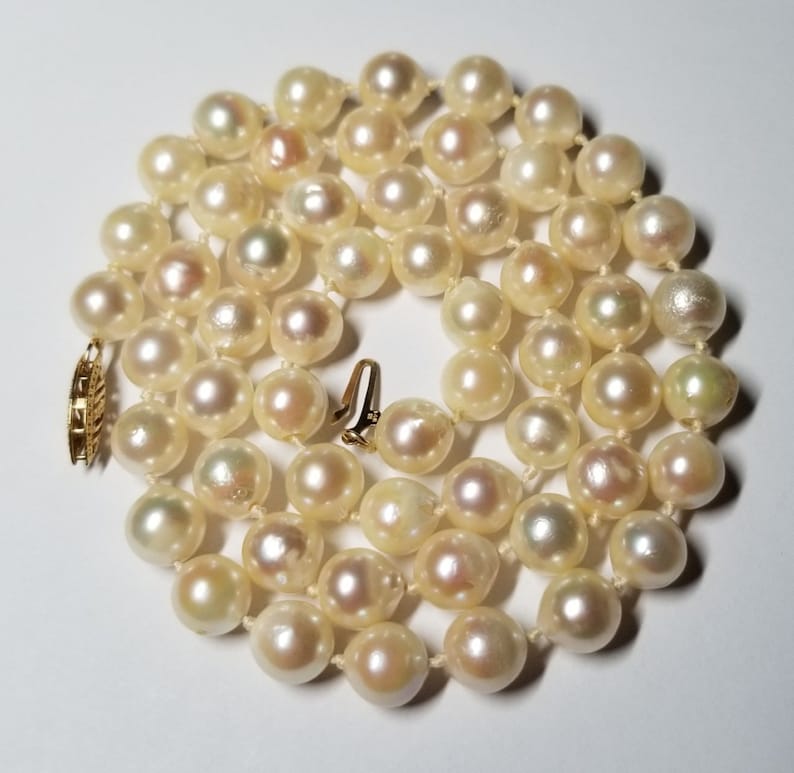 Estate Semi-Baroque Akoya Pearl Necklace-14k Clasp
