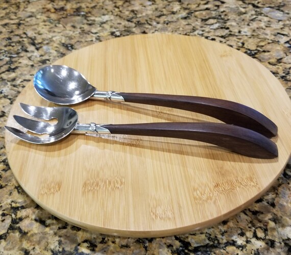 Sterling and Rosewood Salad Servers-Mexico Designer Signed