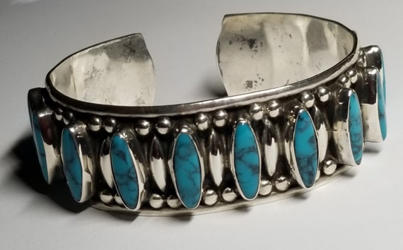 Estate Vintage Turquoise and Sterling Mexican Cuf… - image 2