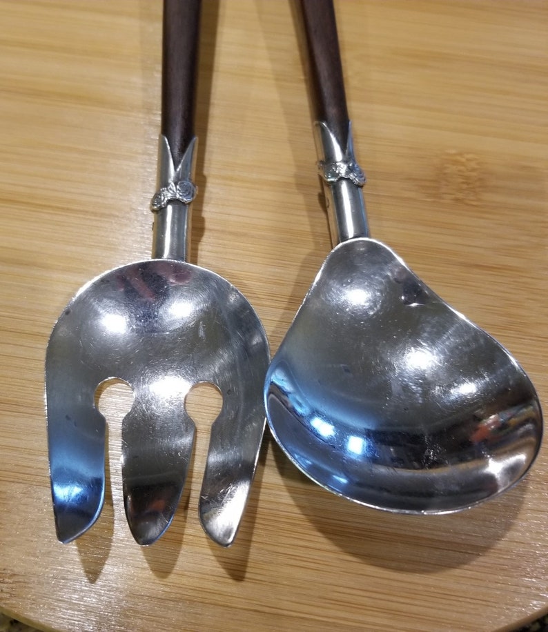 Sterling and Rosewood Salad Servers-Mexico Designer Signed