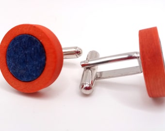 Wooden shirt cufflinks and salmon leather 15mm