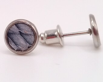 Earrings in grey salmon leather and stainless steel - 6mm - jewelry collection IZOKINA - French manufacture