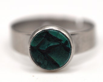 Adjustable ring in green salmon leather and stainless steel - Made in France