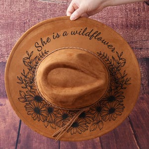 Personalisierte Vegan Suede Gebrannte Hut, Benutzerdefinierte Western Style Cowboy Cowgirl Hüte, Fedora Hut, Hut mit breiter Krempe, Geschenke für Mutter, Hut Geschenk