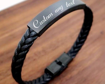 Op maat gemaakte gegraveerde leren armband, op maat gemaakte leren geweven armband, gepersonaliseerde herenarmband. Gevlochten leren armband cadeau