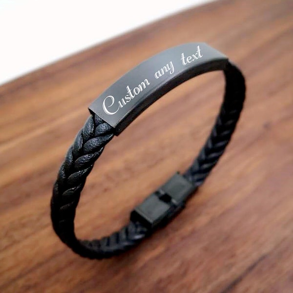 Custom Personalized Leather Bracelet for Dad, Personalized Leather Woven Rope Men's Bracelet,   Braided Brangle Gift For Him Father Husband