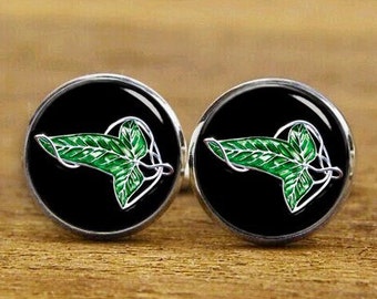 Green leaf cuff links, leaf cufflinks, Lothlorien Leaf cufflinks, personalized cufflinks, Groomsmen Team Cuff links, groom gifts, tie clips