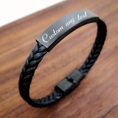 Custom Personalized Engraved Leather Bracelet Engrave Own Etsy