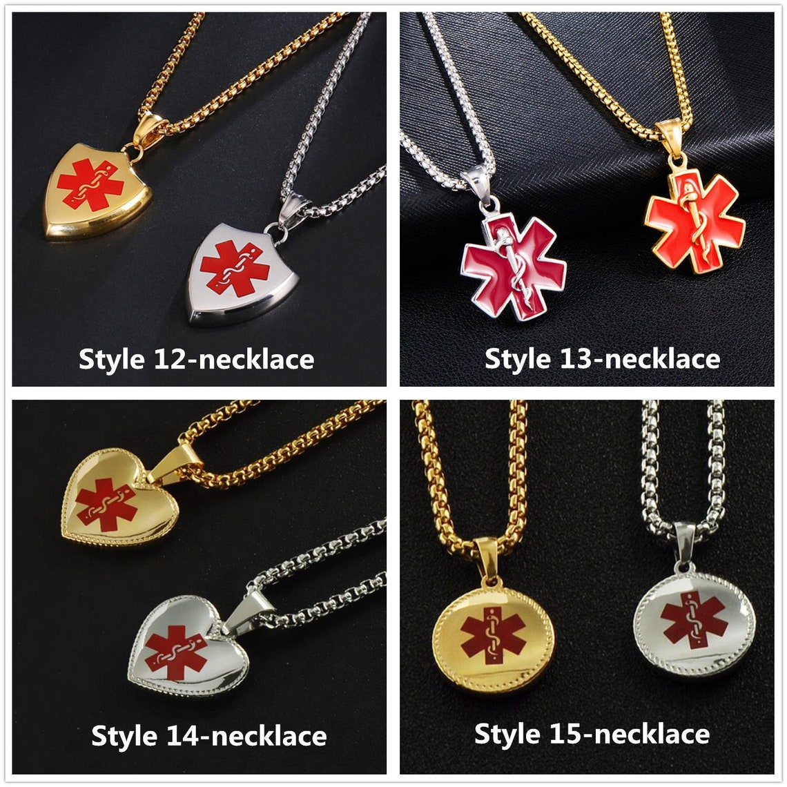 Personalized Custom Heart Shape Medical ID Necklace Engraved Etsy